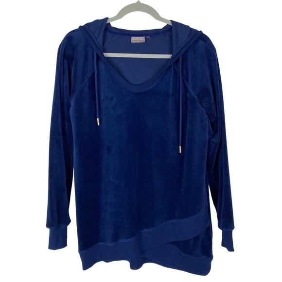 Nanette Lepore Velour Long Sleeve‎ Hooded Drawstring Shirt Women's Small Blue - Picture 6 of 9
